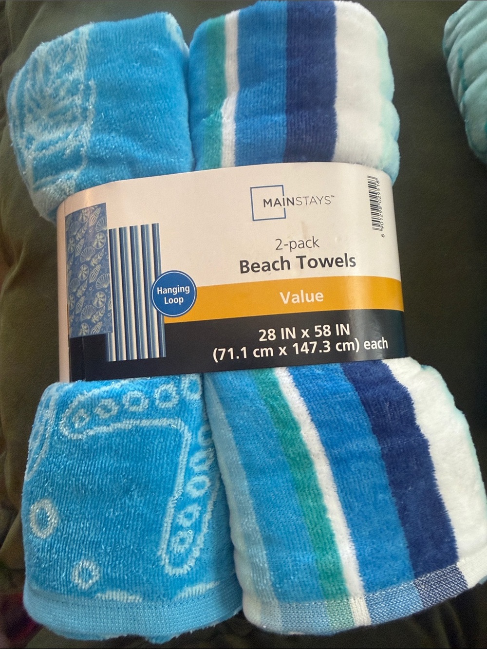 Mainstays Blue & Teal Striped 2-Pack Beach Towels